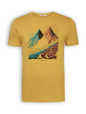 T-Shirt von GreenBomb in ochre mit Print "Nature Twin Hills"