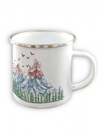 Emaillebecher von GreenBomb in white mit Print Nature Mountain Colors