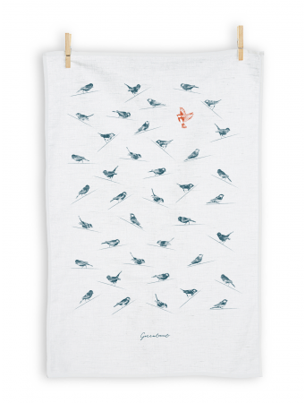 Geschirrtuch von GreenBomb in white mit Print Animal Birds Sitting