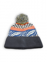 madness knitted hat with pompom in navy multicolor