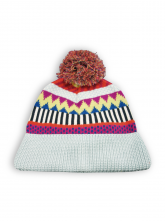 madness knitted hat with pompom in steelblue multicolor